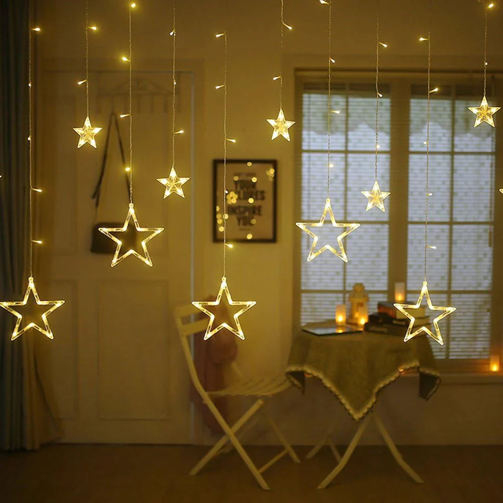 3385 12 Stars LED Curtain String Lights with 8 Flashing Modes for Home Decoration, Diwali & Wedding LED Christmas Light Indoor and Outdoor Light ,Festival Decoration (Warm White) 3385 12 Stars LED Curtain String Lights with 8 Flashing Modes for Home Decoration, Diwali & Wedding LED Christmas Light Indoor and Outdoor Light ,Festival Decoration (Warm White)